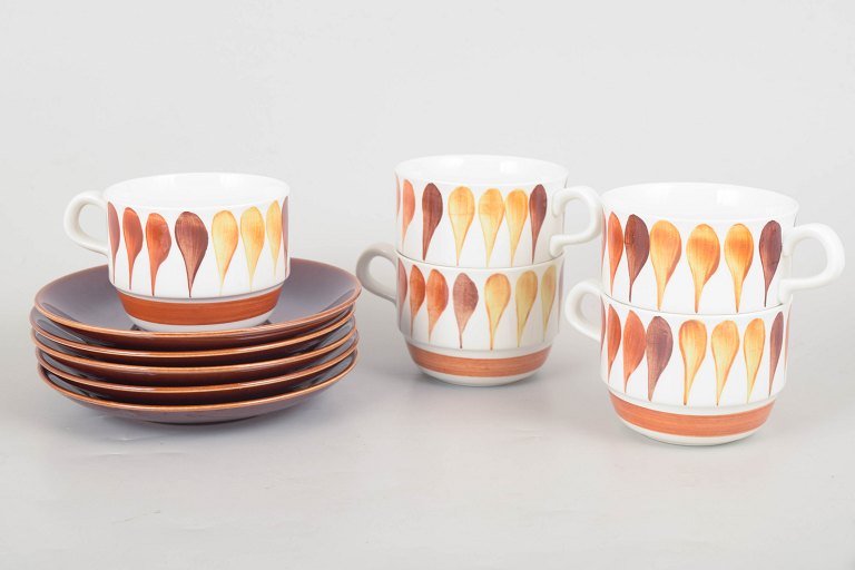 Rörstrand, set of five coffee cups with matching saucers.