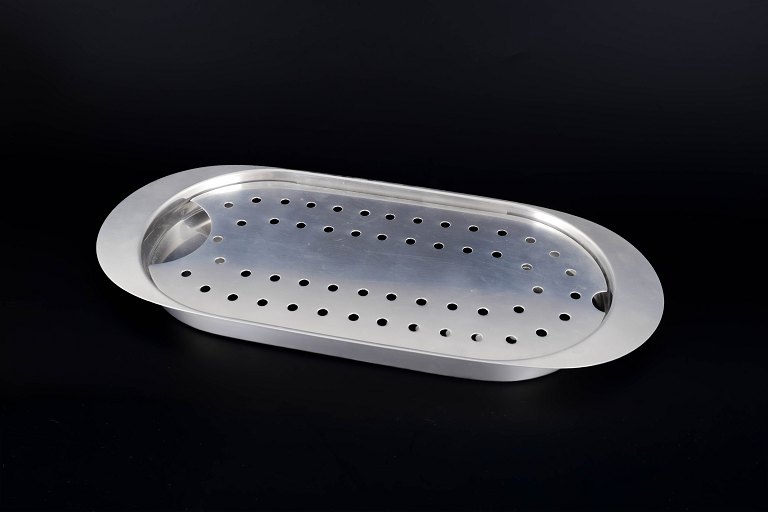 Arne Jacobsen for Stelton, Cylinda-line fish platter with strainer.