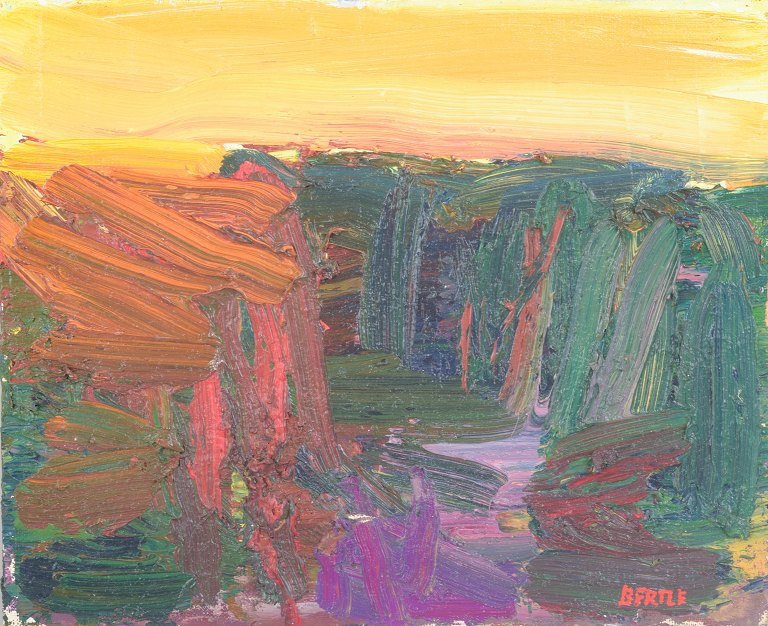 Lars Bertle, “Höstkväll”, oil on board, listed Swedish visual artist.