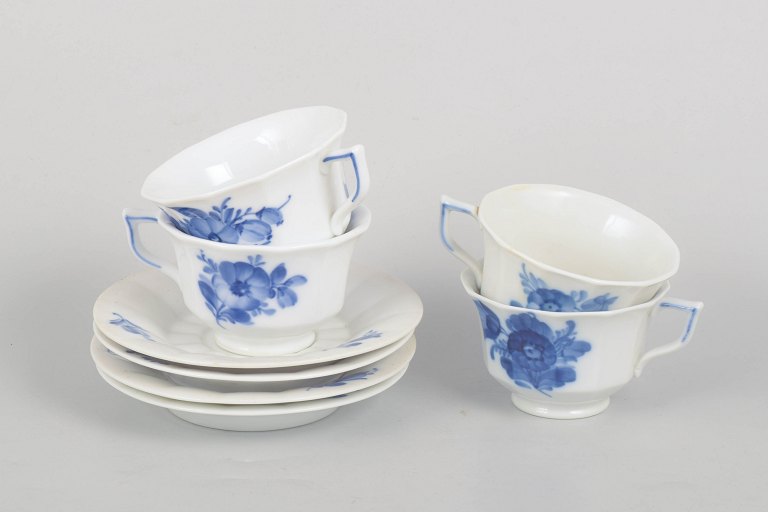 Royal Copenhagen, Blue Flower Angular, set of four coffee cups and saucers.
