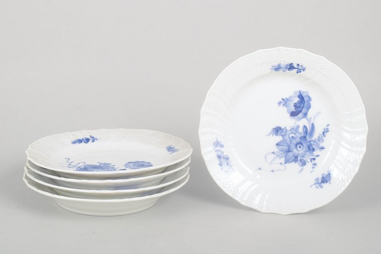 Royal Copenhagen Blue Flower Curved, set of five luncheon plates.